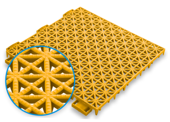 Yellow Game Outdoor tile with a close up of its open grid surface